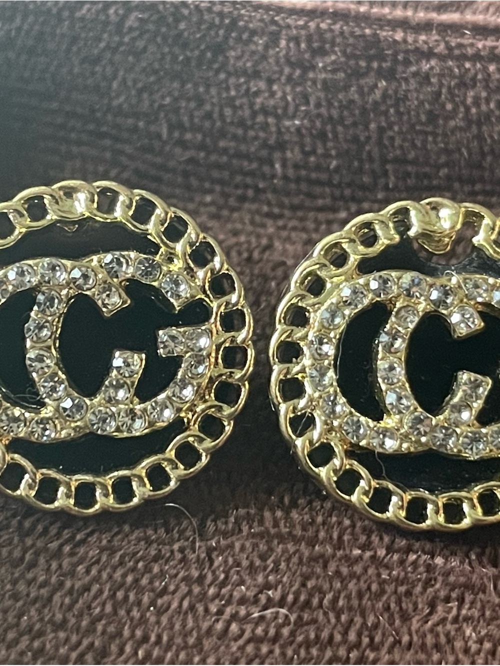 Gucci Gold-Tone and Black Crystal Double-G Logo Stud Earrings